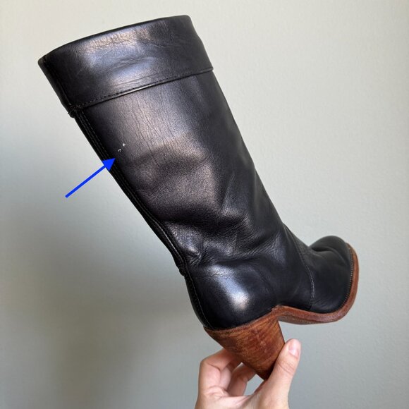 Frye Black Leather Stacked Heel Boots Vintage 1970s - Picture 11 of 14